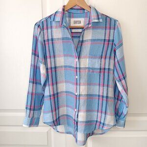 Anthropologie Grayson Women's Blue Plaid Hero Linen Button Front Shirt Size XS